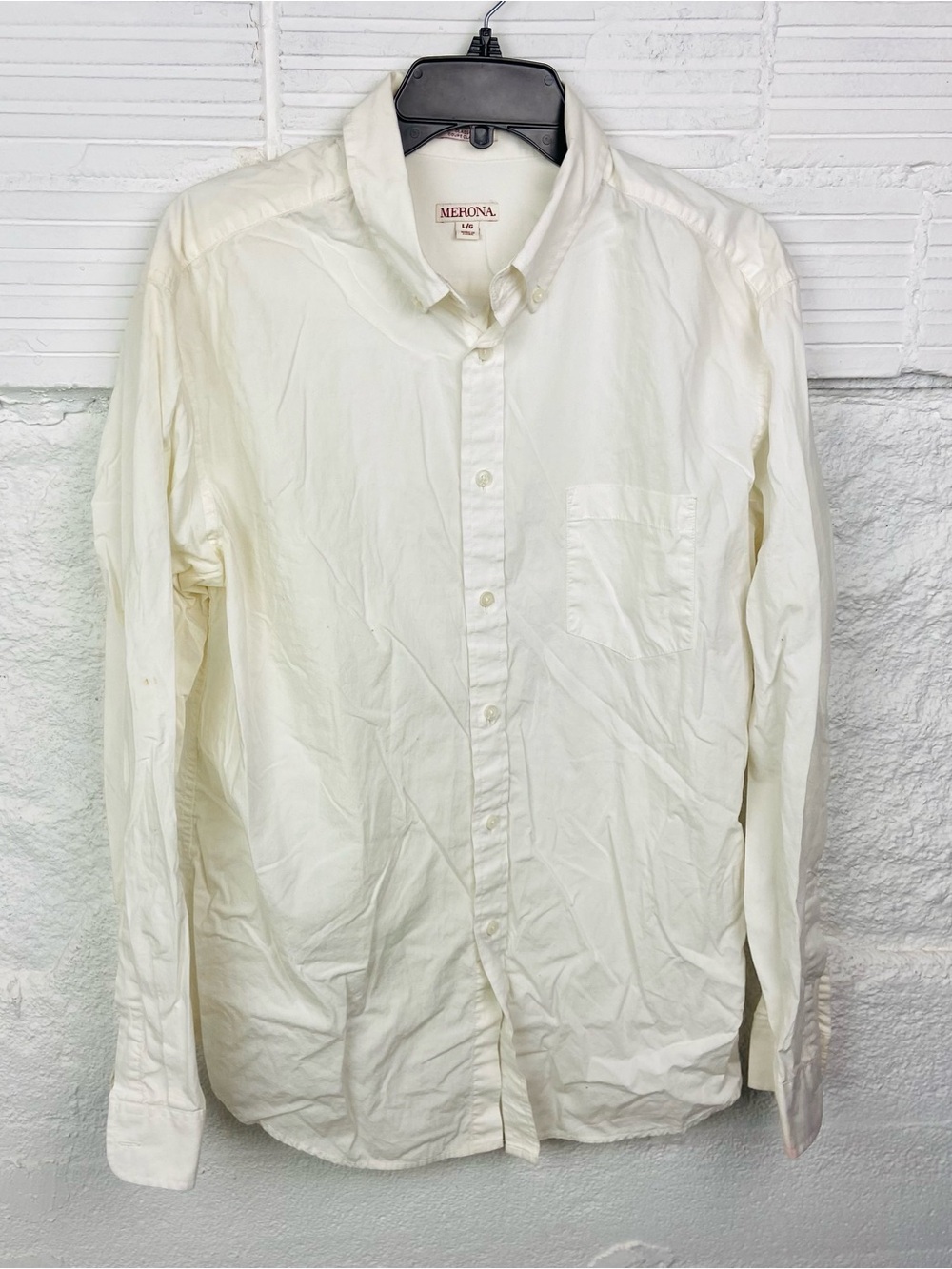 Merona Classic fit cotton Off-White Long-Sleeve Button-Up Shirt size large